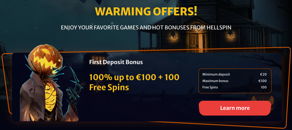 Hellspin casino First deposit bonus